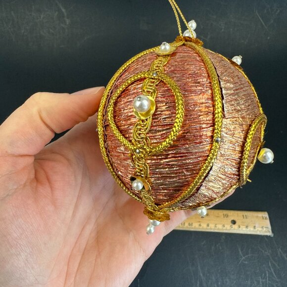 Vtg Hard Foam Round Ball Ornament Push Pin Pearls Metallic Pink Blue Gold Accent - Picture 6 of 16